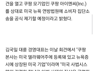 "쿠팡 정보유출 사고, 美법정서 미국본사 관리실패 다툴 것"