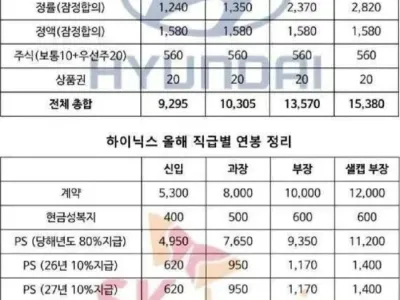 올해 현대차, SK하이닉스 직급별 연봉 유출됨