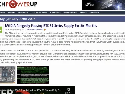 엔디비아 RTX50시리즈 공급 6개월가량 중단 검토