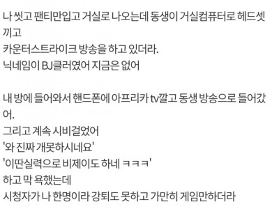 동생이 아프리카BJ하던 썰