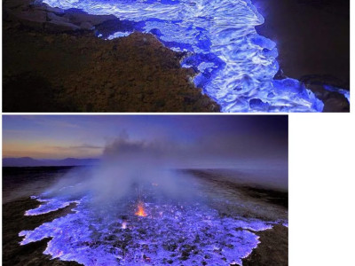 푸른 용암이 흘러나오는 인도네시아 화산