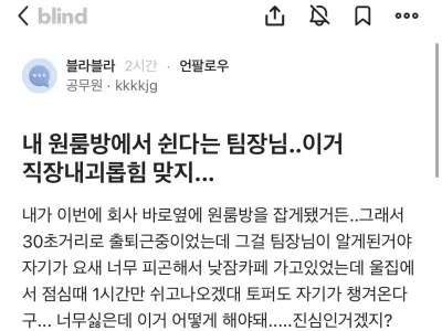 내 원룸 방에서 쉰다는 팀장님 이거 직장 내 괴롭힘 맞지?