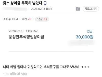 명절상여금 두둑이 받은 디시인