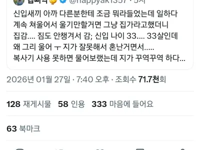 33살 신입이 울면서 집에가서 엄마가 찾아옴