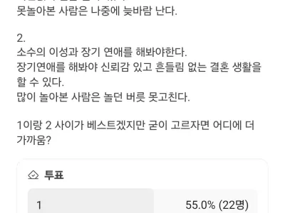 40명이 투표한 결혼 전 연애 가치관