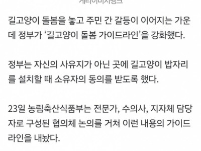 이제 공공장소, 사유지에 함부로 길고양이 밥 못 줌