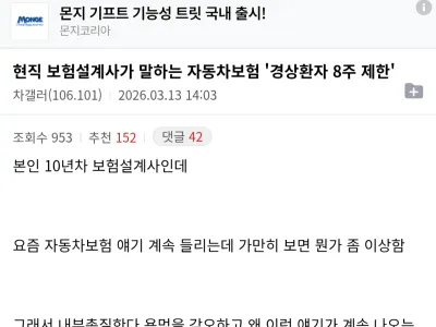 보험설계사가 말하는 자동차보험 '경상환자 8주 제한'