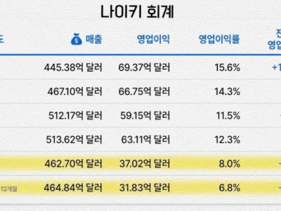 똥망한 나이키 영업이익 근황