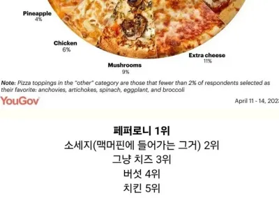 미국인들이 선호하는 피자 토핑 순위