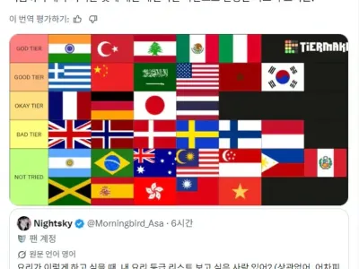 한 외국인이 올린 세계음식 국가티어
