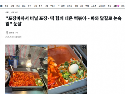 "포장마차서 비닐 포장·떡 함께 데운 떡볶이…파와 달걀로 눈속임" 눈살
