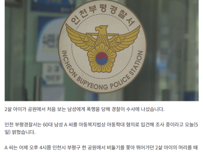공원서 처음 본 아이 머리 때린 60대 남성 체포