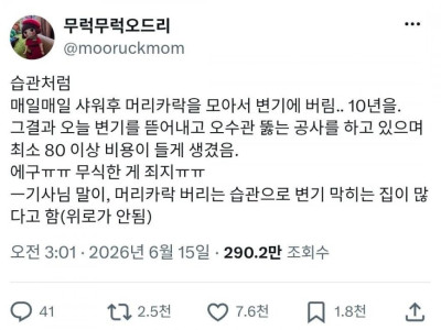 변기에 머리카락 버리면 안되는 이유