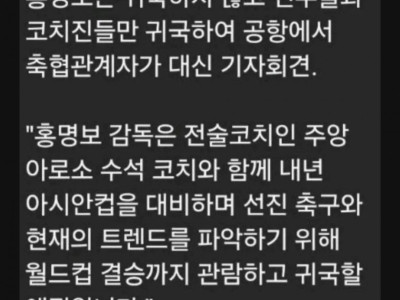 홍명보 감독 귀국 안할 예정