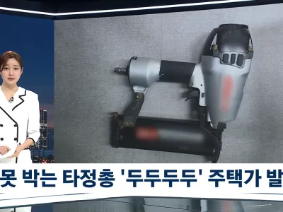 대못 박는 타정총 쏘아대던 미친사람 체포