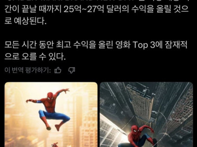 스파이더맨:브뉴데 이대로 흥행시 역대 영화 top3위 찍는거 가능하다