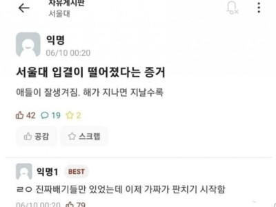 서울대 입결 하락을 체감하는 서울대생들